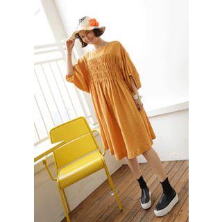 Balloon 3/4-sleeve Smocked Boxy-fit A-line Dress