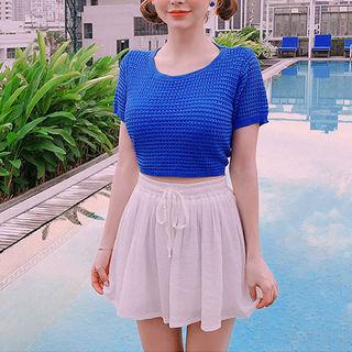 Drawcord-waist Flared Mini Skort