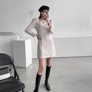 Puff-shoulder Sweetheart-neck Sheath Dress