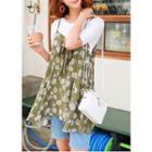 Spaghetti-strap Tie-front Floral Top