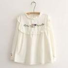 Ruffled Long-sleeve Embroidered Blouse