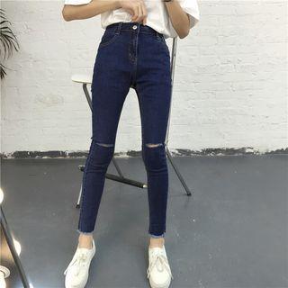 Ripped Fray Hem Jeans