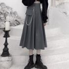 High-waist Plain Pleated Skirt With Layered Waist Chain