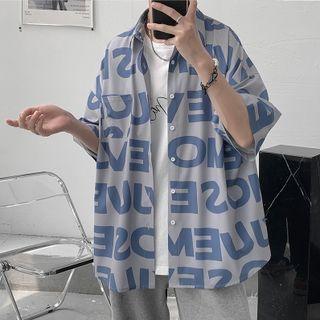 Pocket-front Lettering Print Short-sleeve Shirt