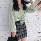 Long-sleeve Drawstring Top Green - One Size