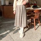 Pleated Checked Long Flare Skirt