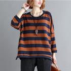 Long-sleeve Striped T-shirt Coffee - One Size