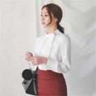Scarf-trim Pleated-front Blouse