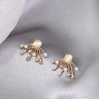 Rhinestone Faux Pearl Ear Stud 1 Pair - Gold - One Size