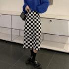 Checker Print Midi Knit Skirt Checker - Black & White - One Size