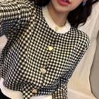 Long Sleeve Checked Cardigan Black - One Size