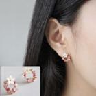 925 Sterling Silver Rhinestone Flower Hoop Earring Rose Gold - One Size