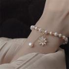 Star Rhinestone Freshwater Pearl Bracelet Pink & White - One Size