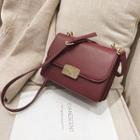 Faux Leather Crossbody Bag Dark Wine Red - One Size