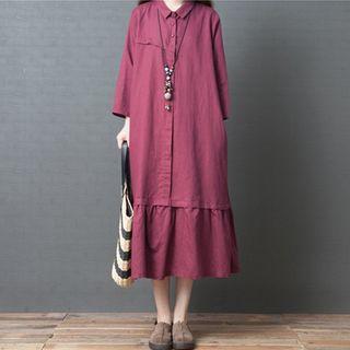 Collared 3/4-sleeve Midi Dress