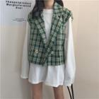 Plaid Double-breasted Vest Green - One Size