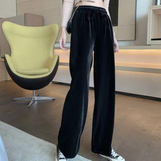 Velvet Wide Leg Pants Pants - Black - One Size