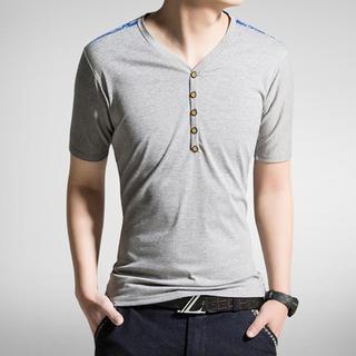 Short-sleeve Paisley Print Panel Henley