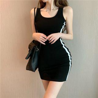Strappy Striped Sheath Dress Black - One Size