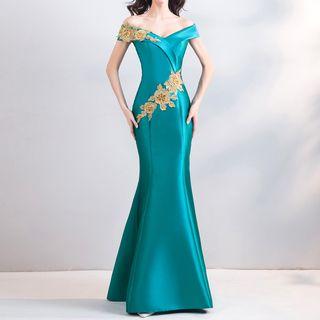Embroidered Off-shoulder Mermaid Evening Gown