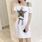 Short-sleeve Sequin Mini A-line T-shirt Dress