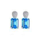Sterling Silver Fashion Shining Geometric Stud Earrings With Blue Cubic Zirconia Silver - One Size