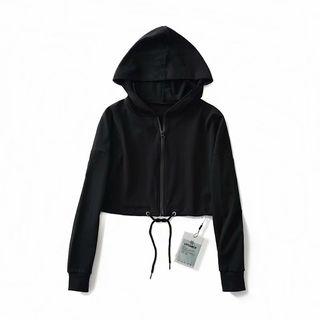 Drawstring Hem Cropped Hooded Zip Sweatshirt
