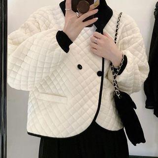 Contrast Trim Quilted Jacket / Midi Accordion Pleat Skirt