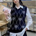 Plain Shirt / Heart Argyle Sweater Vest