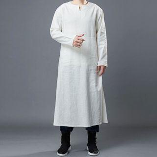 Long-sleeve Midi Linen Shirt