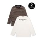 Set Of 2: Stripe & White T-shirt White - One Size / Gray - One Size