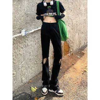 Mid Rise Cutout Bootcut Jeans (various Designs)