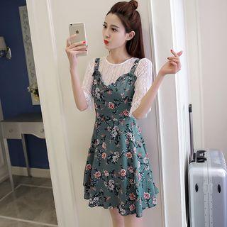 Set: Lace Top + Floral Spaghetti Strap Dress