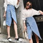 Wrapped Midi Denim Skirt