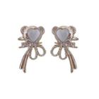Bow Rhinestone Alloy Cuff Earring 1 Pc - White - One Size