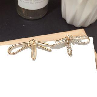 Asymmetric Cz Ribbon Stud Earring 1 Pair - Silver Pin - Gold - One Size
