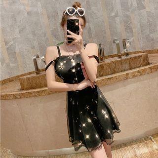 Star Embroidered Cold Shoulder Mini A-line Dress