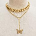 Alloy Butterfly Pendant Layered Choker Gold - One Size