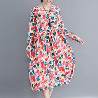 Long-sleeve Midi Printed Dress