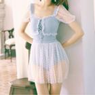 Balloon-sleeve Dotted Mesh Swimdress