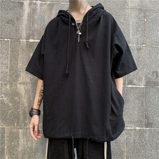 Couple Matching Short Sleeve Half Placket Hoodie