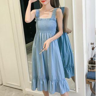 Wide-strap A-line Denim Dress