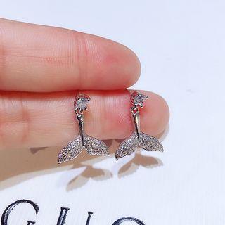 Rhinestone Mermaid Tail Dangle Earring 1 Pair - Silver Steel - Fish Tail - Silver - One Size