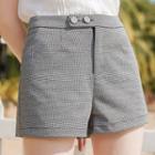 Buttoned Houndstooth High-waist Shorts