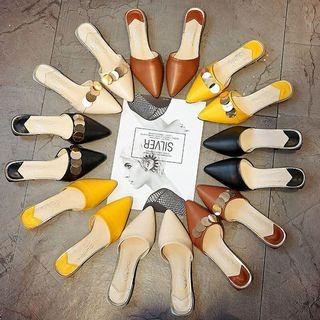 Metal Disc Accent Pointed Toe Mules