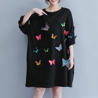Butterfly 3/4 Sleeve T-shirt Dress