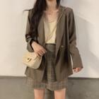 Double-breasted Blazer / Camisole Top / Plaid A-line Skirt