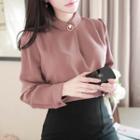 Faux-pearl Pleated Blouse