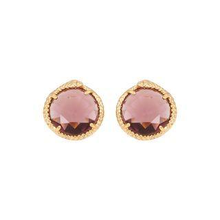 Fashion Simple Plated Gold Geometric Round Red Cubic Zirconia Stud Earrings Golden - One Size