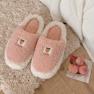 Peach Embroidered Fleece Slippers